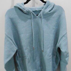 Women's Light Blue Hooded Soft Knit Pullover V-Neck Sweater Size-XL